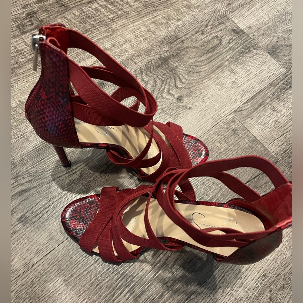 Jessica Simpson Red Bandage Snake Heels